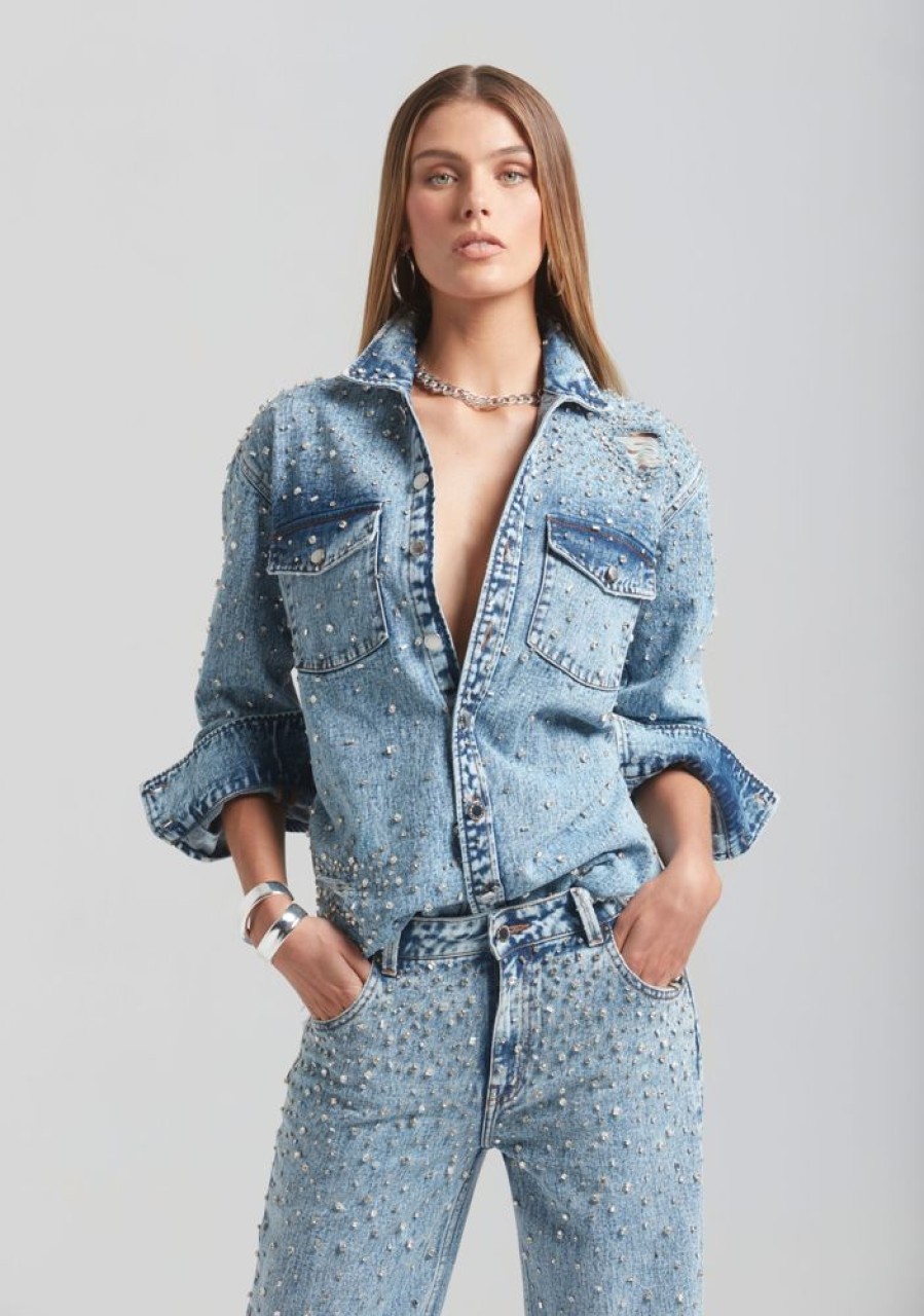 Clothing retrofête | Doreen Crystal Embellished Denim Shirt